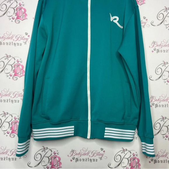 rocawear sweater zip up hoodie turquoise blue with white logo decals striped - Picture 6 of 12